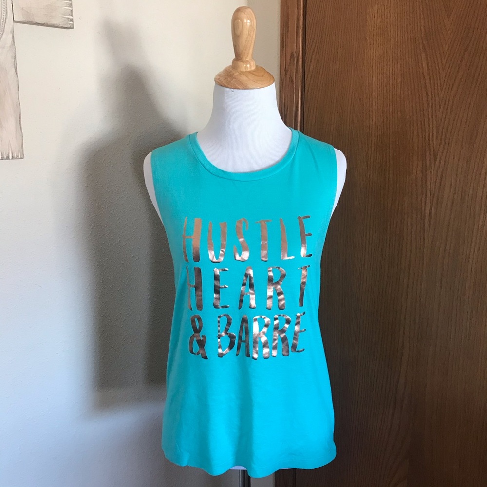 “Hustle Heart & Barre” Blue Gold Foil Tank